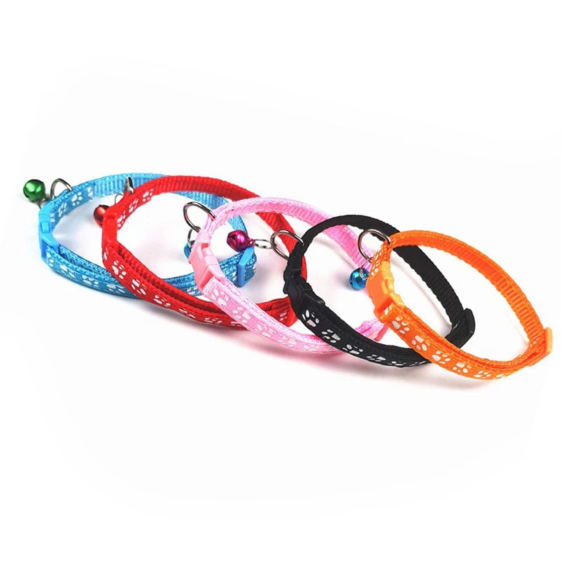 Multi-Color Cat Collar with Bell and Dog Print – Adjustable Rope Necklace