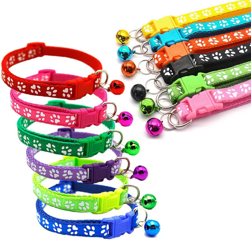 Multi-Color Cat Collar with Bell and Dog Print – Adjustable Rope Necklace