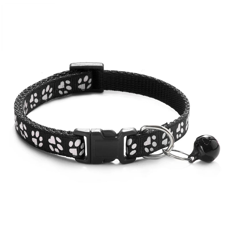 Multi-Color Cat Collar with Bell and Dog Print – Adjustable Rope Necklace