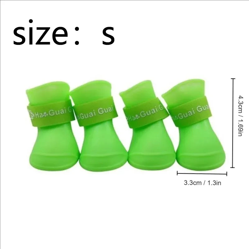 4pcs Waterproof Pet Rain Boots – Anti-Slip Rubber Shoes for Small Dogs & Cats