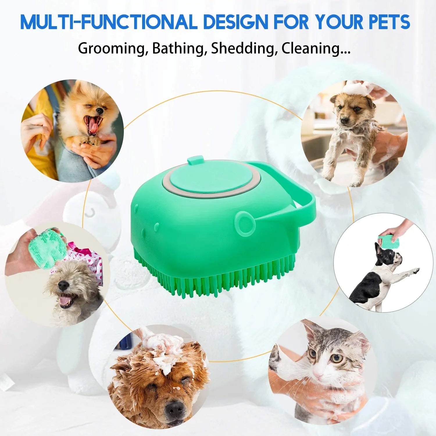 Pet Shampoo Brush – 80ml Silicone Grooming Scrubber for Dogs & Cats