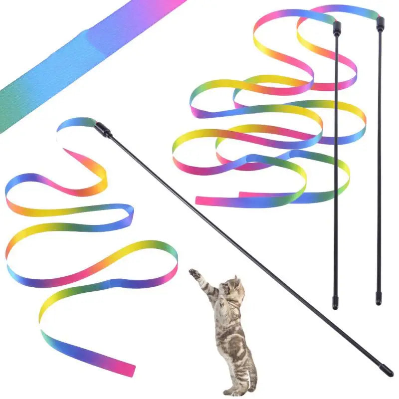 Rainbow Cat Teaser Wand – Interactive Toy for Kittens & Cats