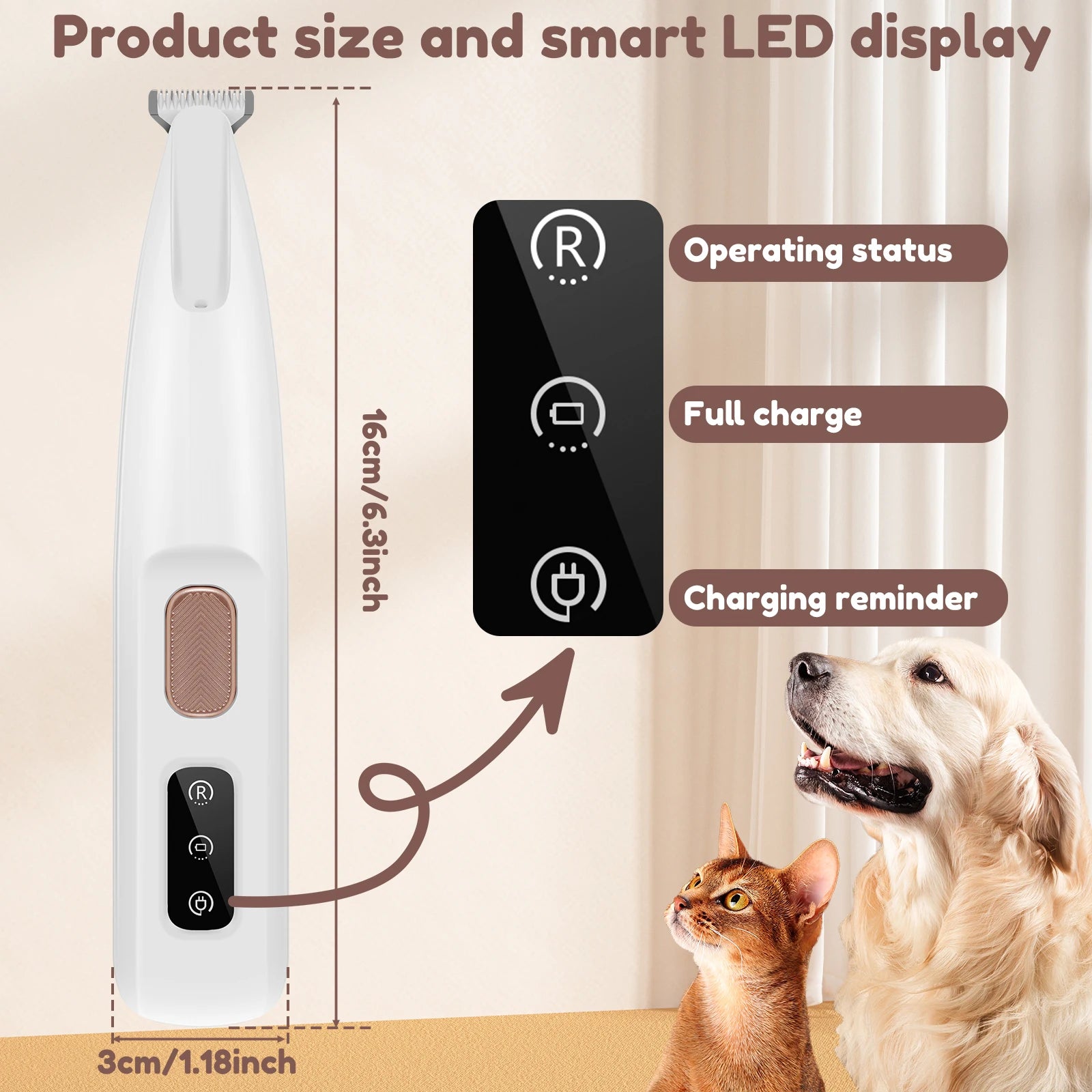 Rechargeable Pet Paw Trimmer – Waterproof Dog Hair Clipper with LED Display