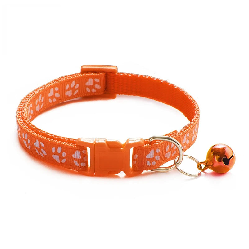 Multi-Color Cat Collar with Bell and Dog Print – Adjustable Rope Necklace