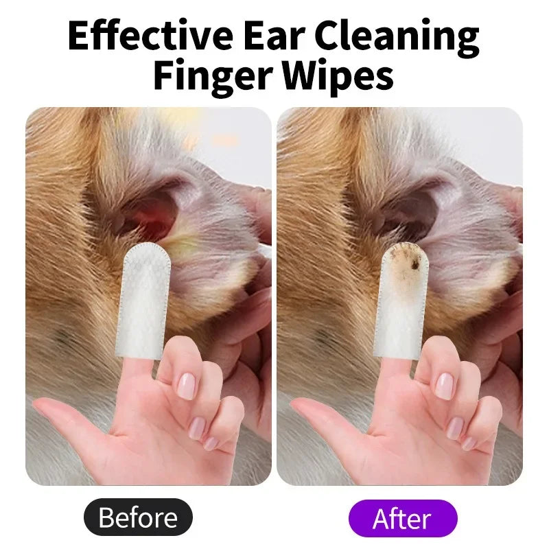 50pcs Pet Ear Cleaning Wipes – Fingertip Pads for Cats & Dogs