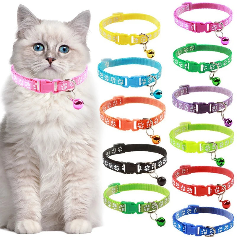 Multi-Color Cat Collar with Bell and Dog Print – Adjustable Rope Necklace