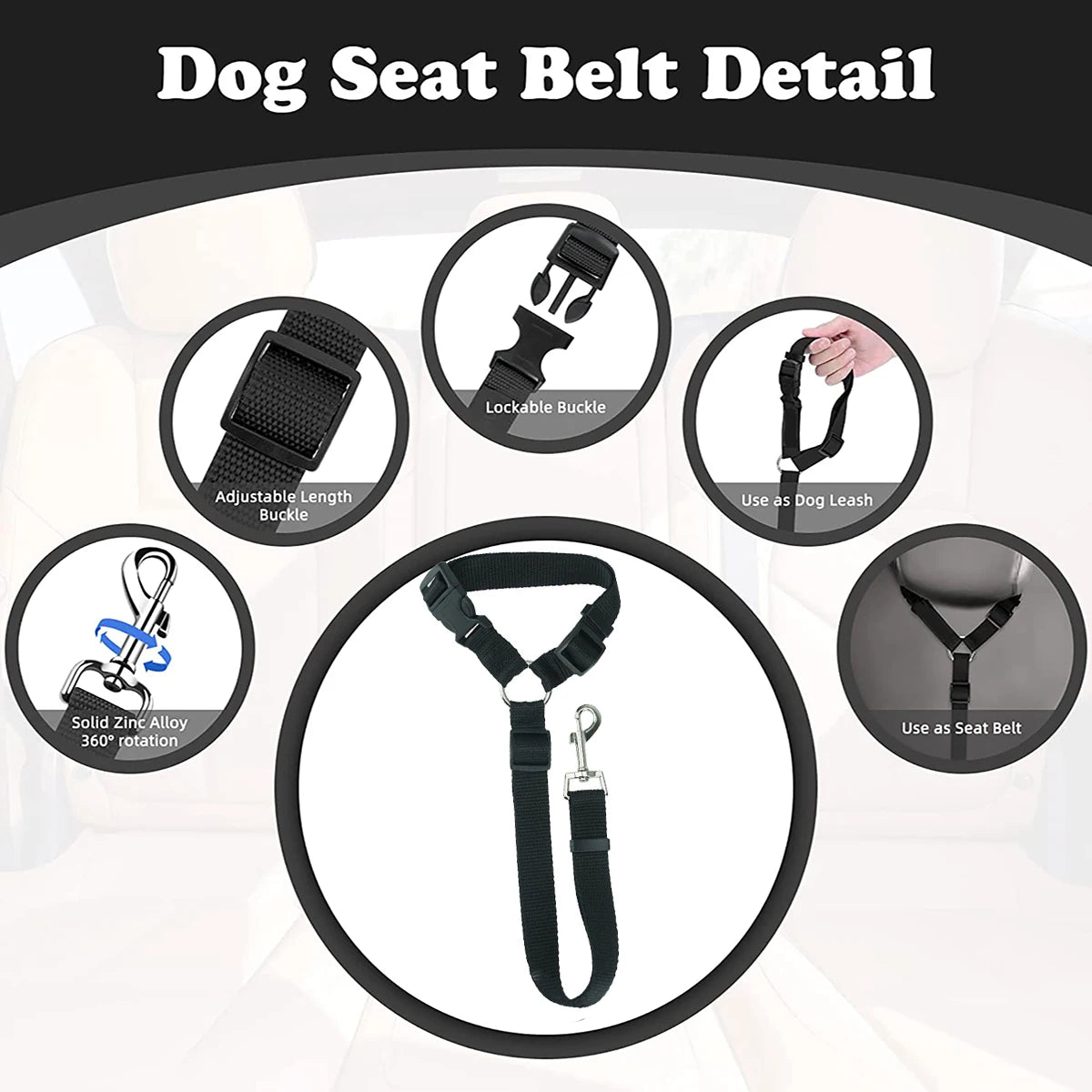 Adjustable Pet Car Seat Belt – Headrest Restraint for Dogs & Cats