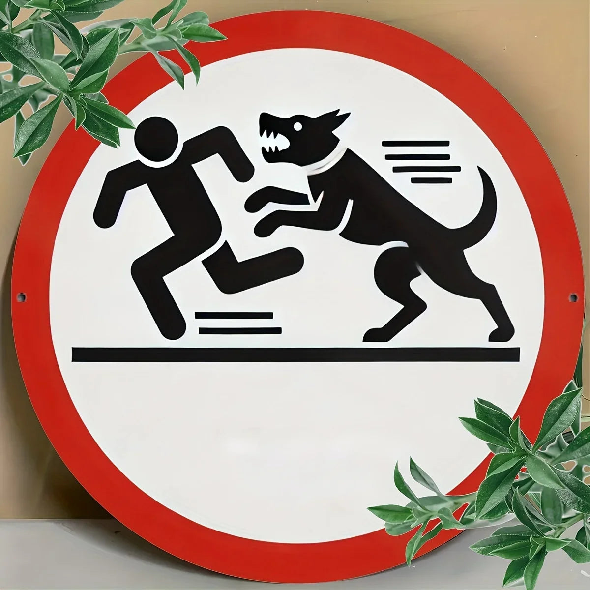 Round Dog Warning Sign – Waterproof & Durable Wall Decor