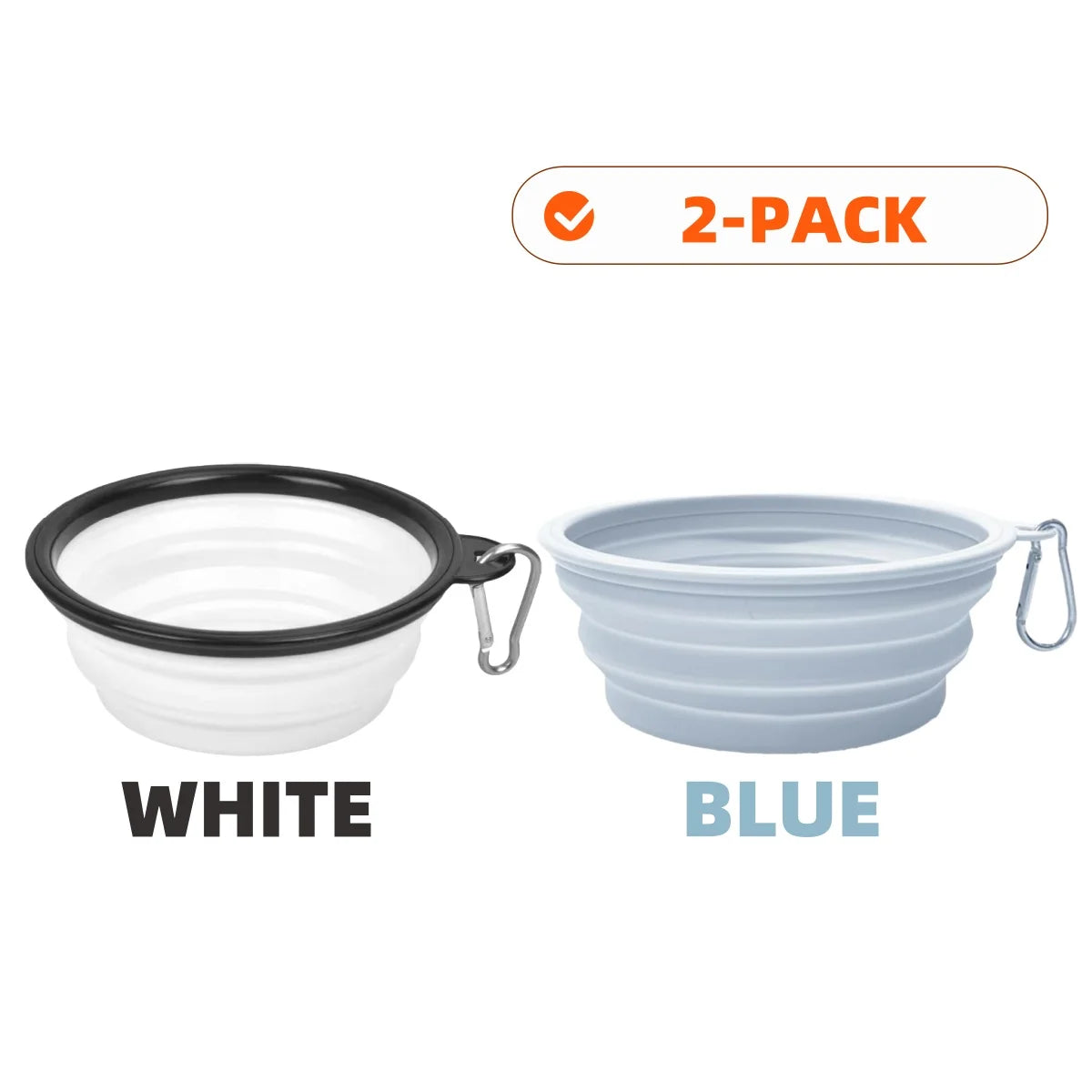 2pcs Collapsible Silicone Pet Bowls with Carabiner – Portable Dog Food & Water Bowls
