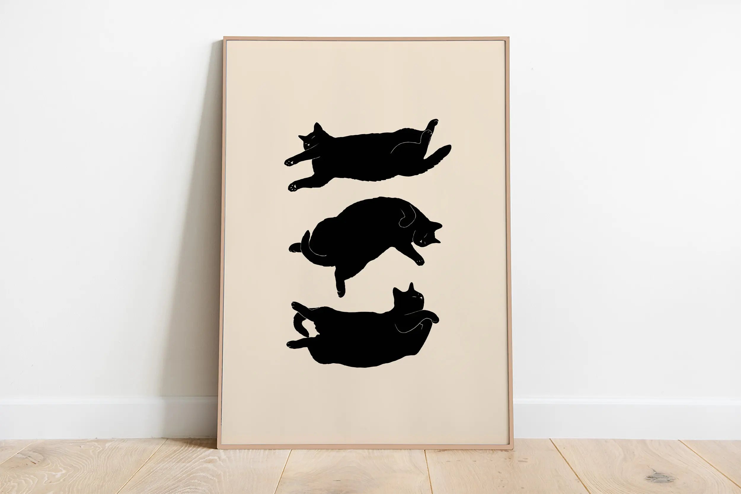 Minimalist Sleepy Kitties Wall Art – Cute Cat Illustration Canvas