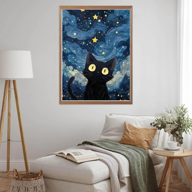 5D DIY Diamond Painting – Star Cat Landscape Mosaic Art Kit