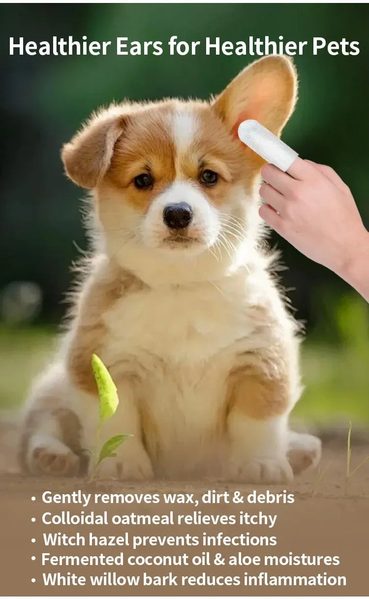 50pcs Pet Ear Cleaning Wipes – Fingertip Pads for Cats & Dogs