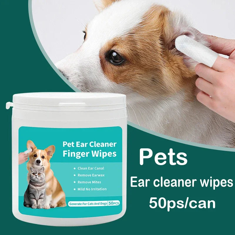 50pcs Pet Ear Cleaning Wipes – Fingertip Pads for Cats & Dogs