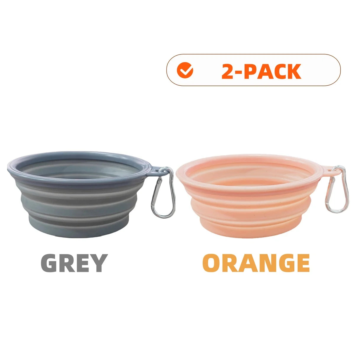 2pcs Collapsible Silicone Pet Bowls with Carabiner – Portable Dog Food & Water Bowls