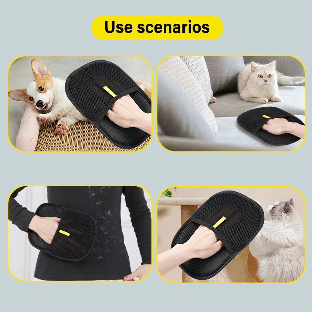 Pet Grooming Glove Brush – Hair Remover & Static Dedusting Tool for Pets and Furniture