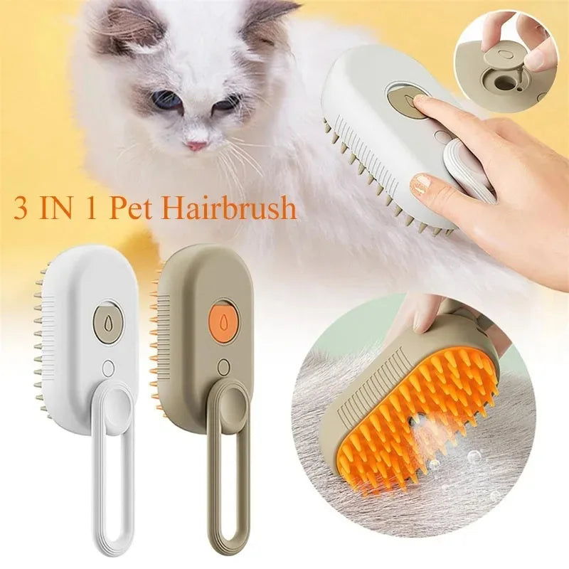 3-in-1 Pet Electric Steam Brush – Spray, Massage & Hair Removal Comb for Dogs & Cats