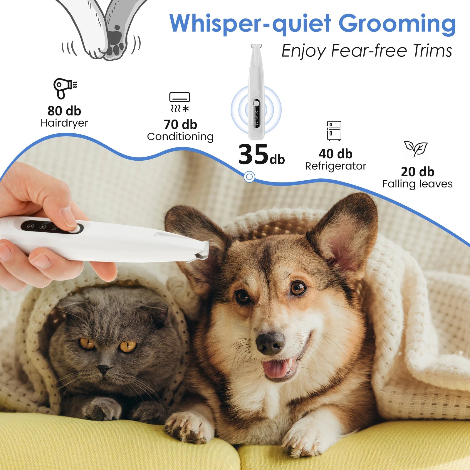 Rechargeable Pet Paw Trimmer – Waterproof Dog Hair Clipper with LED Display
