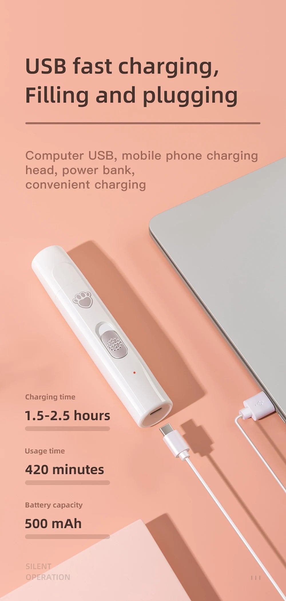 USB Electric Pet Nail Grinder with LED – Cat & Dog Nail Trimmer