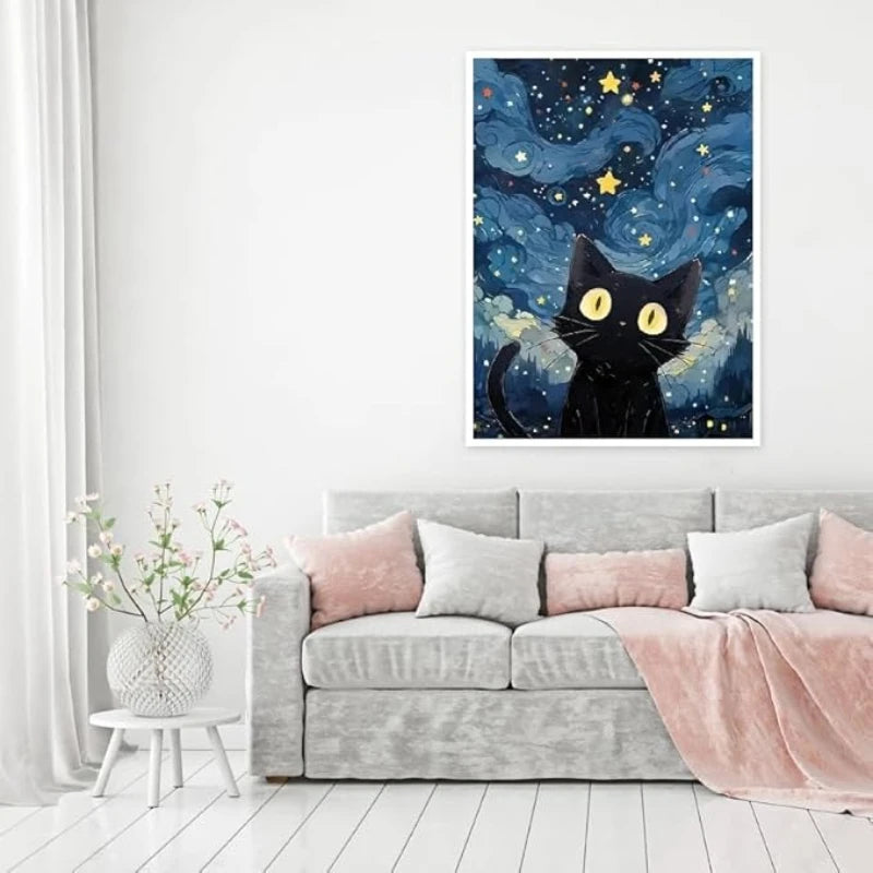 5D DIY Diamond Painting – Star Cat Landscape Mosaic Art Kit