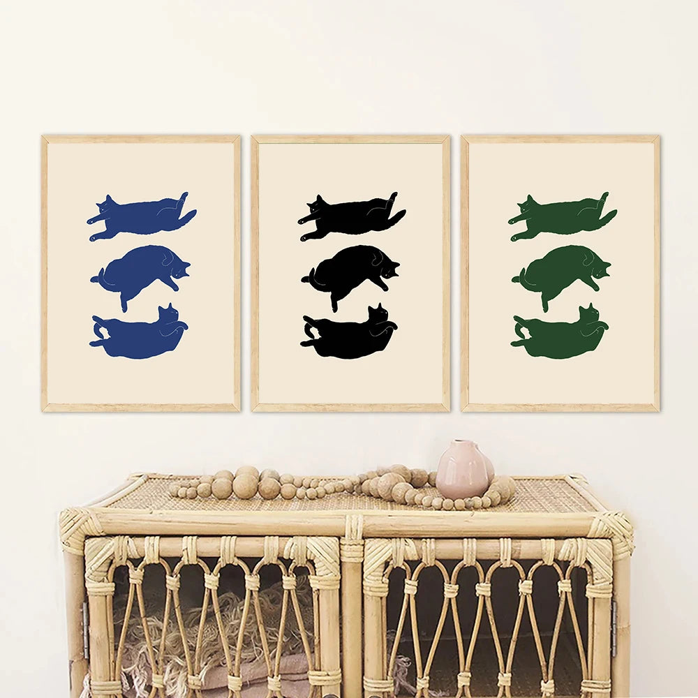 Funny Dumpling Cat Line Art Canvas – Nordic Wall Poster for Home Décor