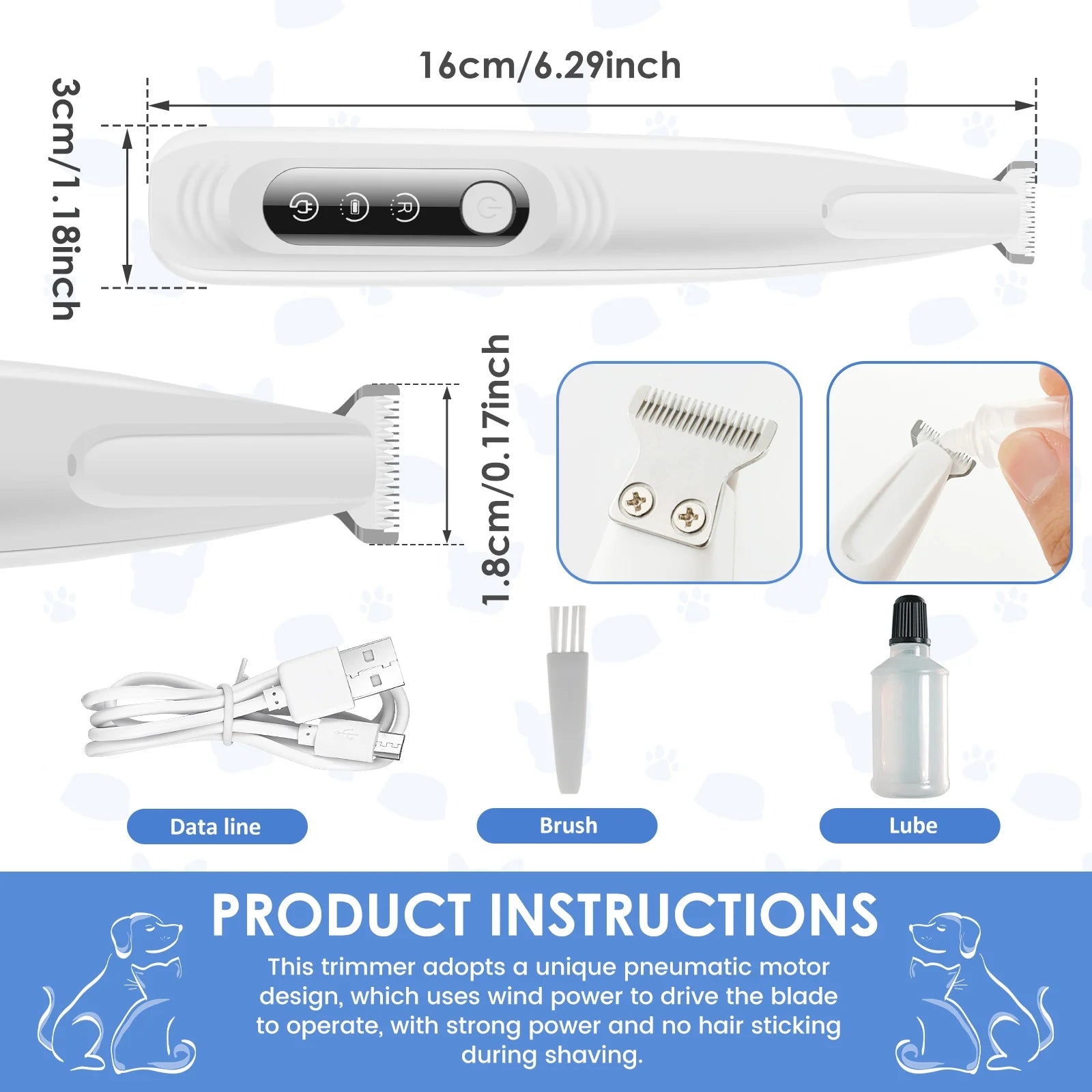 Rechargeable Pet Paw Trimmer – Waterproof Dog Hair Clipper with LED Display