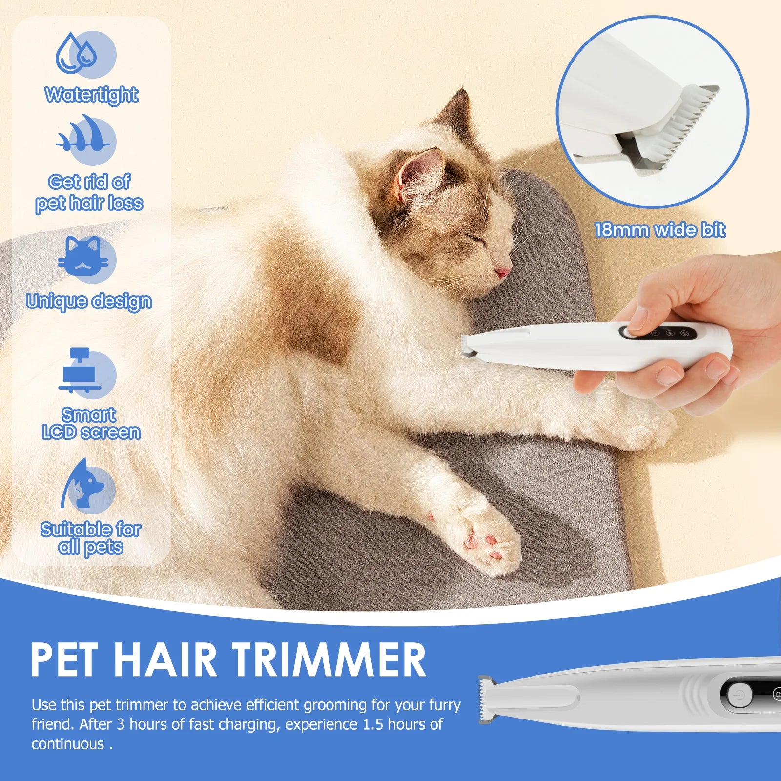 Rechargeable Pet Paw Trimmer – Waterproof Dog Hair Clipper with LED Display