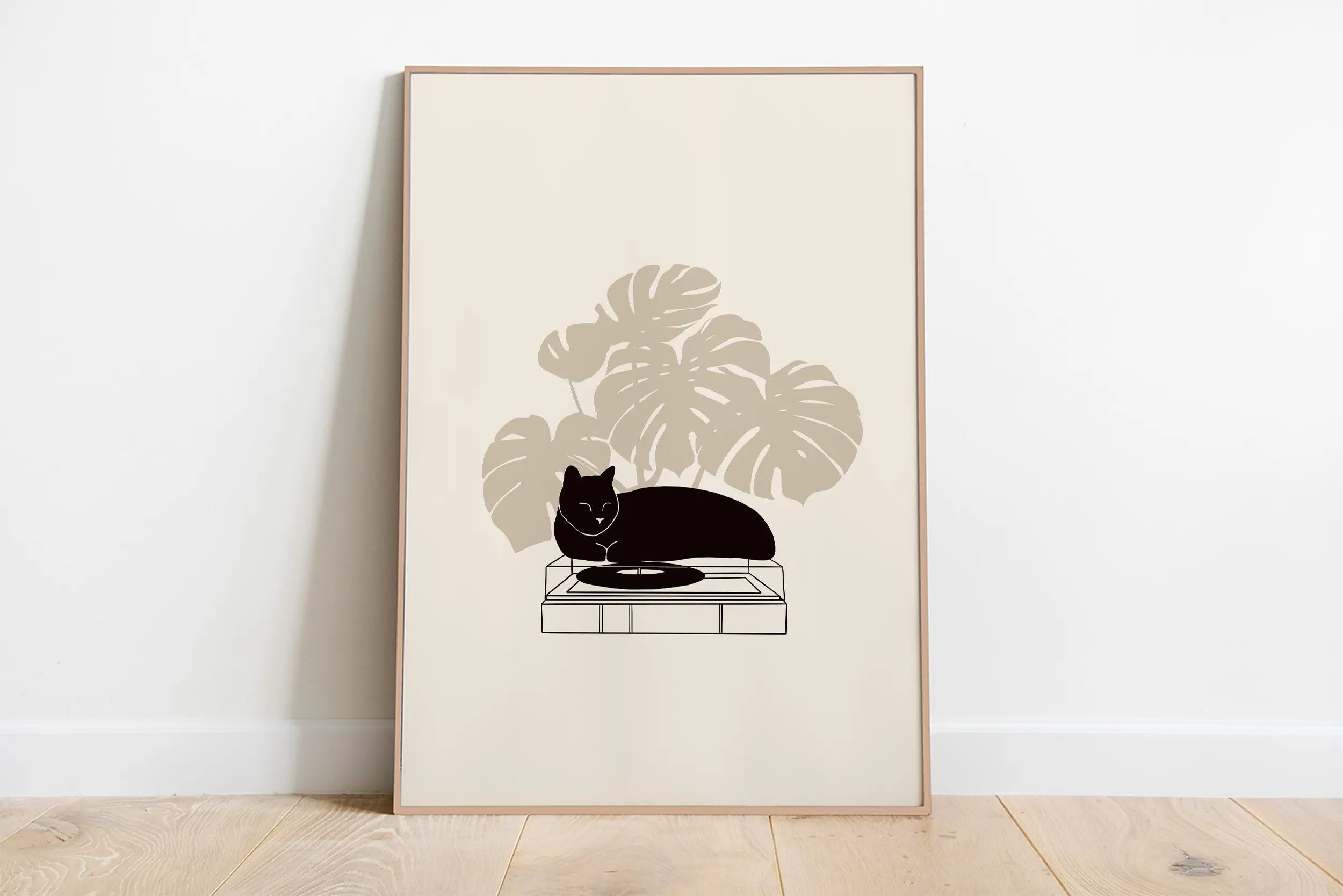 Minimalist Sleepy Kitties Wall Art – Cute Cat Illustration Canvas