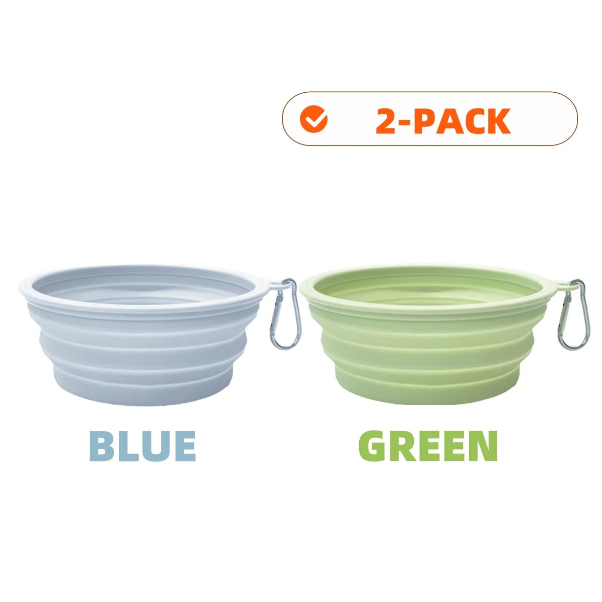 2pcs Collapsible Silicone Pet Bowls with Carabiner – Portable Dog Food & Water Bowls