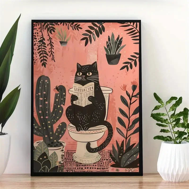 “You Are Pooping” Funny Black Cat Bathroom Poster – Retro Animal Wall Art