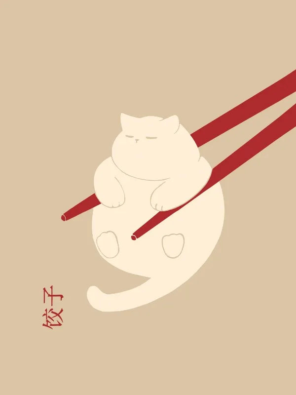Funny Dumpling Cat Line Art Canvas – Nordic Wall Poster for Home Décor