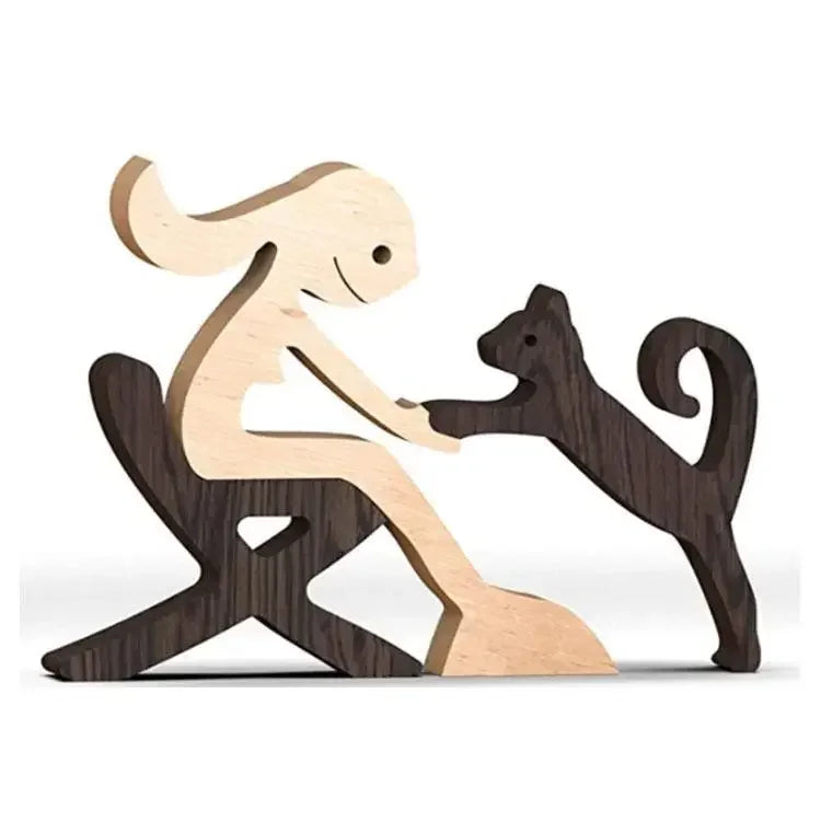 Family Puppy Wood Dog Figurine – Valentine’s & Christmas Gift Decor