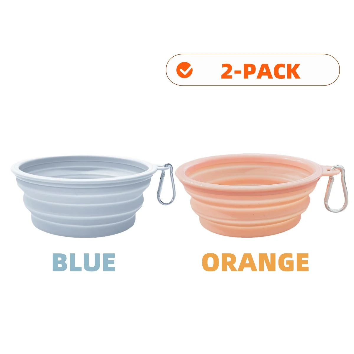 2pcs Collapsible Silicone Pet Bowls with Carabiner – Portable Dog Food & Water Bowls