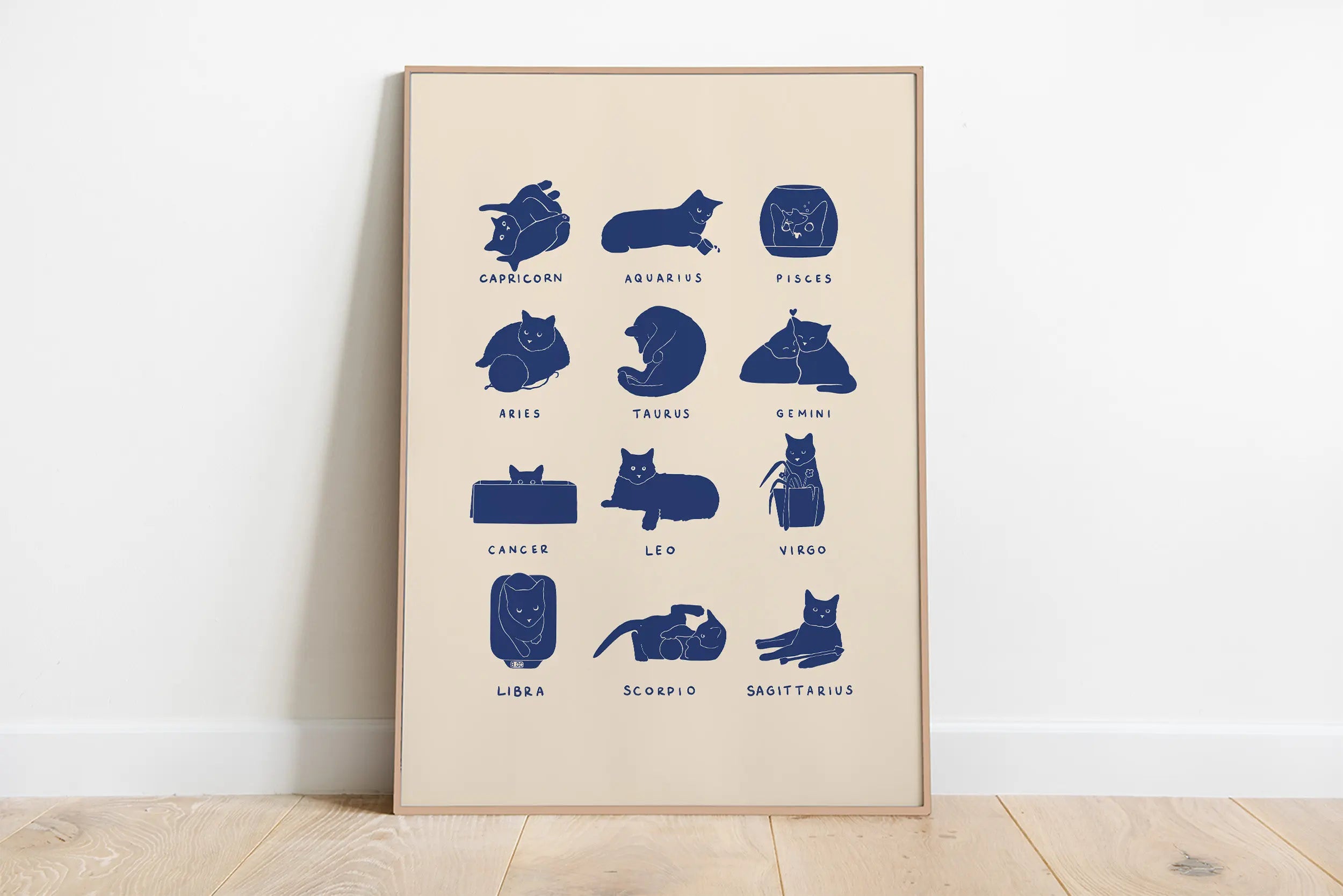 Minimalist Sleepy Kitties Wall Art – Cute Cat Illustration Canvas
