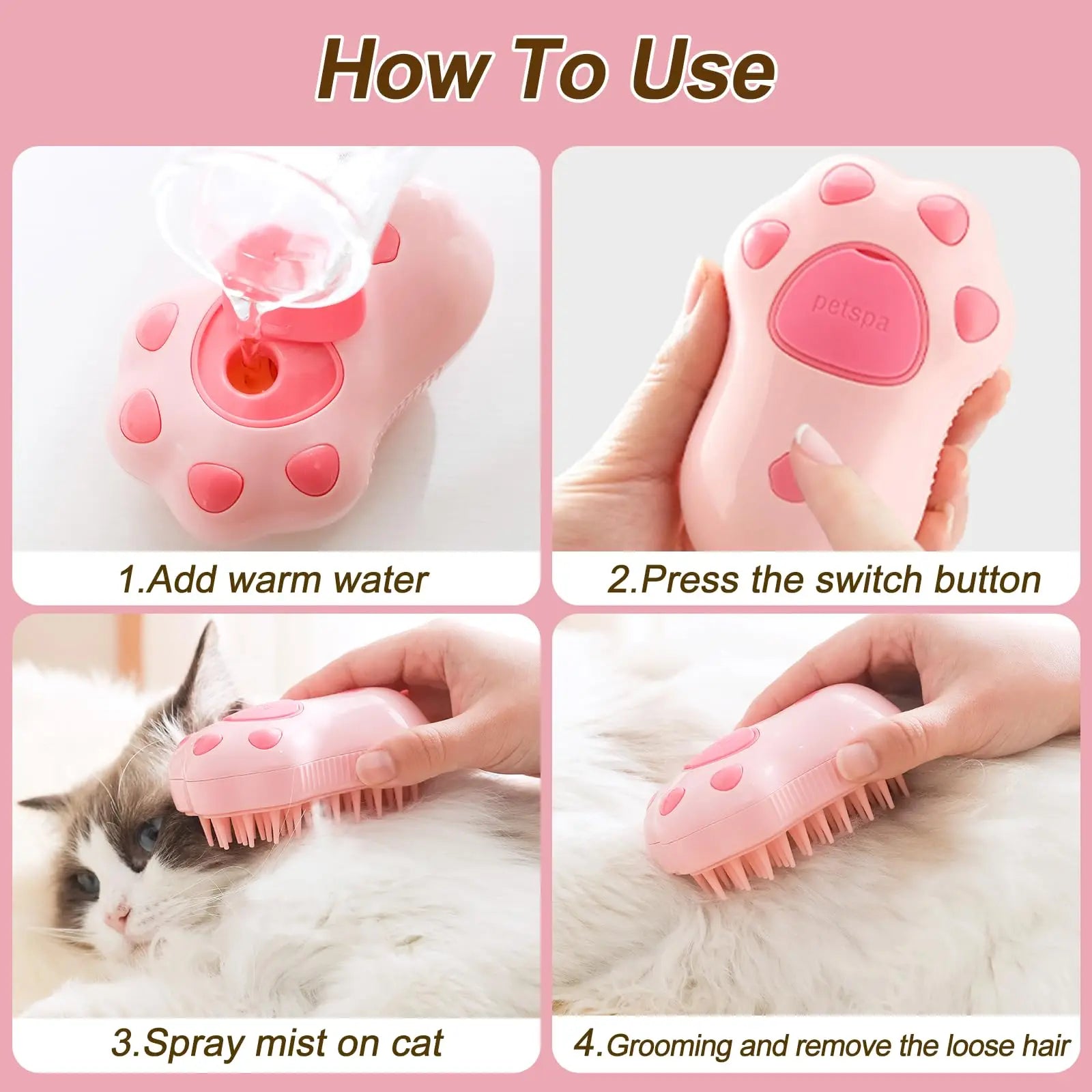 3-in-1 Electric Pet Steam Brush – Grooming, Massage & Hair Removal for Cats & Dogs
