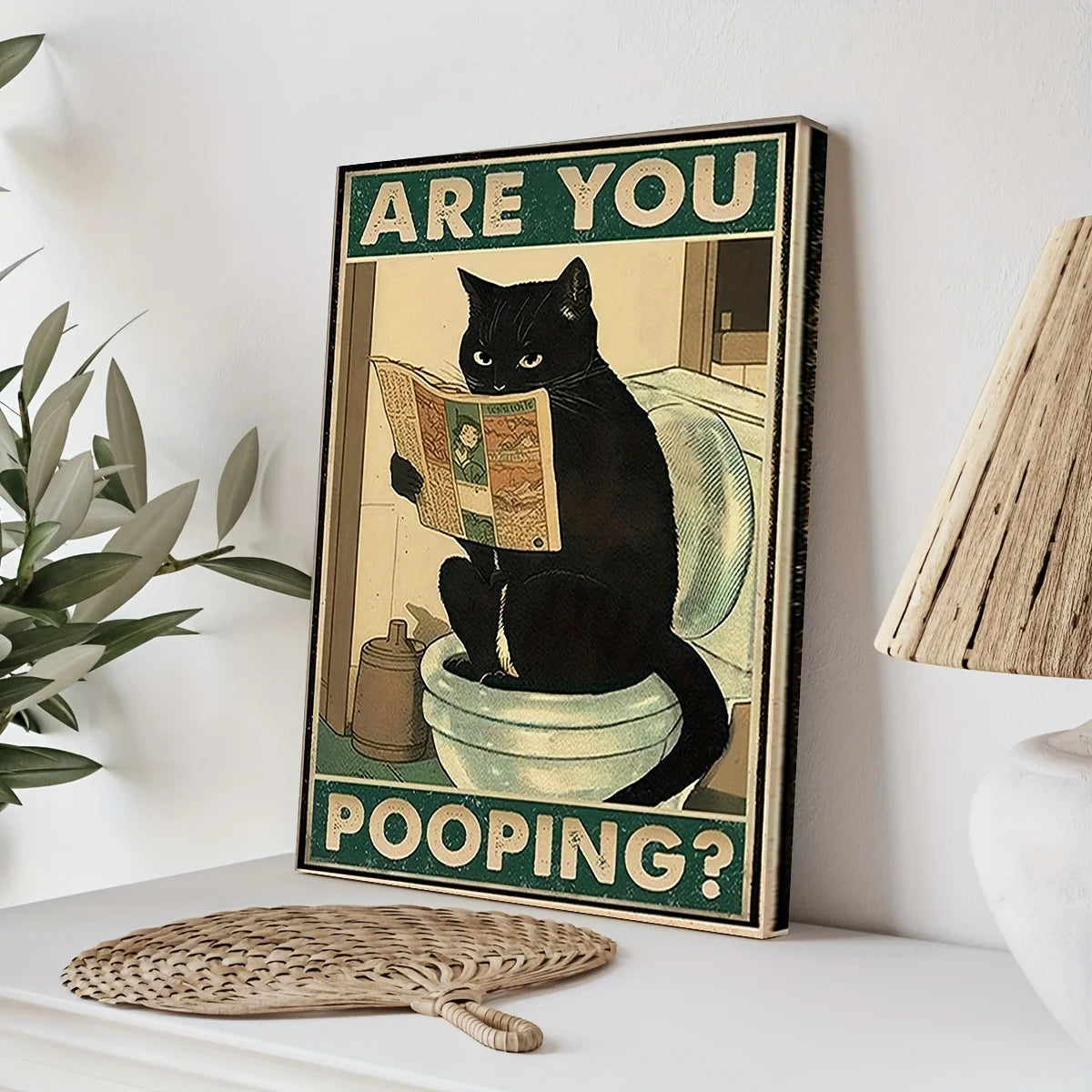 “You Are Pooping” Funny Black Cat Bathroom Poster – Retro Animal Wall Art