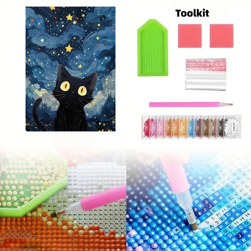 5D DIY Diamond Painting – Star Cat Landscape Mosaic Art Kit