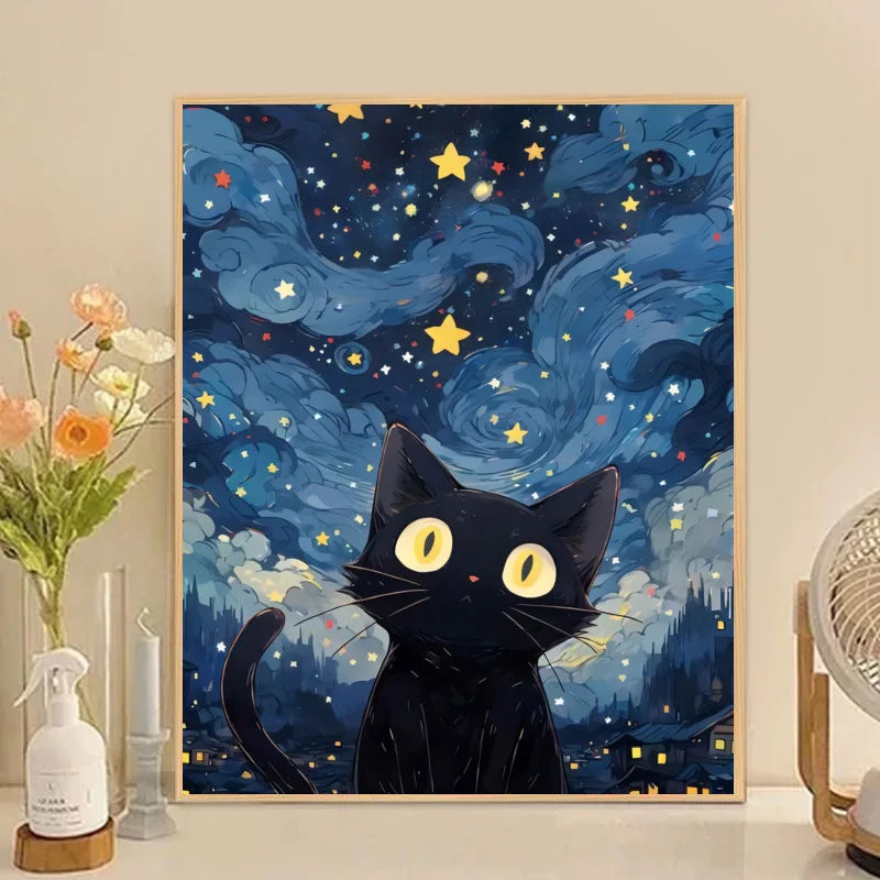 5D DIY Diamond Painting – Star Cat Landscape Mosaic Art Kit