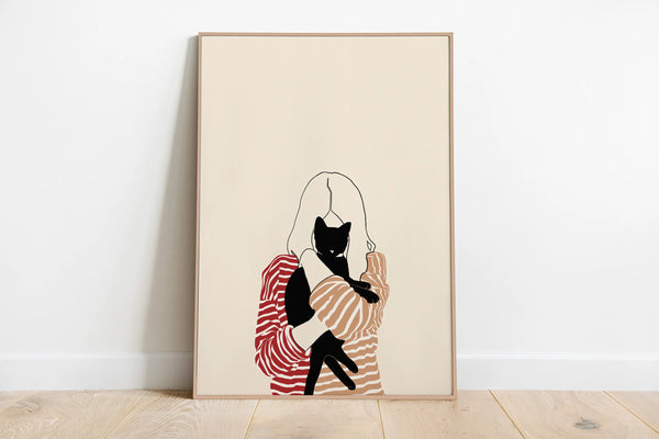 Minimalist Sleepy Kitties Wall Art – Cute Cat Illustration Canvas