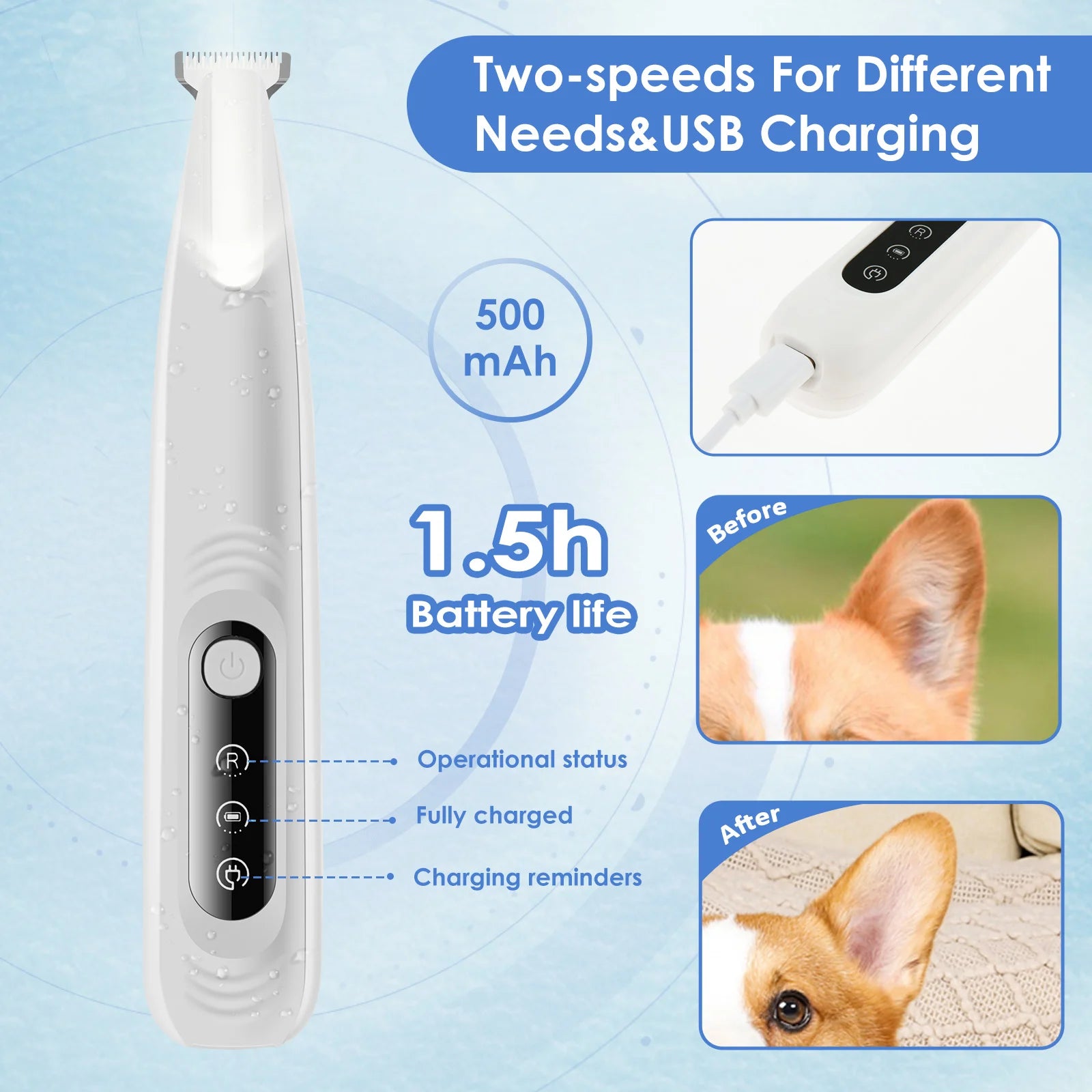 Rechargeable Pet Paw Trimmer – Waterproof Dog Hair Clipper with LED Display