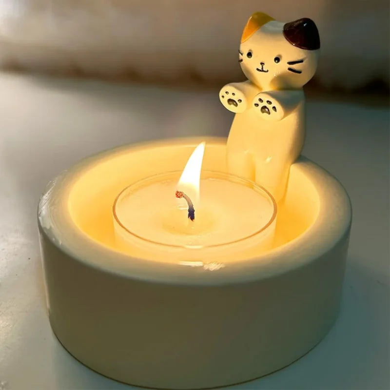 Cute Kitten Candle Holder – Cartoon Cat Aromatherapy Candlestick