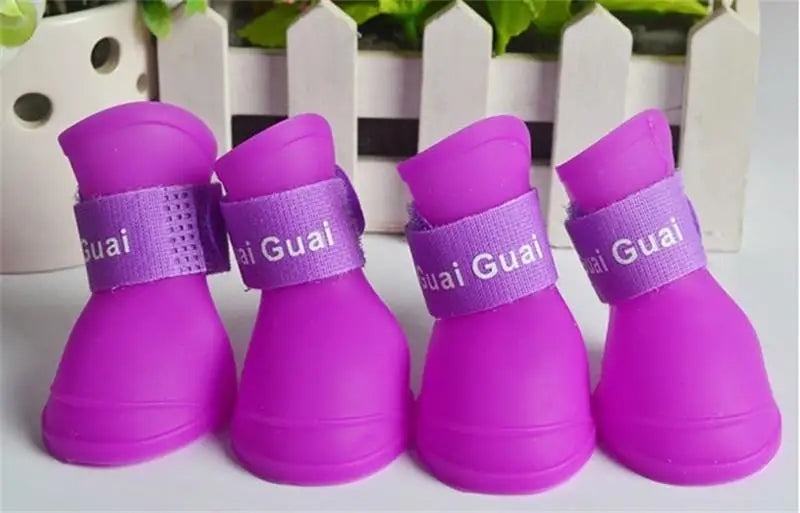 4pcs Waterproof Pet Rain Boots – Anti-Slip Rubber Shoes for Small Dogs & Cats